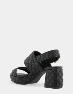 Comfortable Women's Platform Sandal in Black Quilted Leather Leather