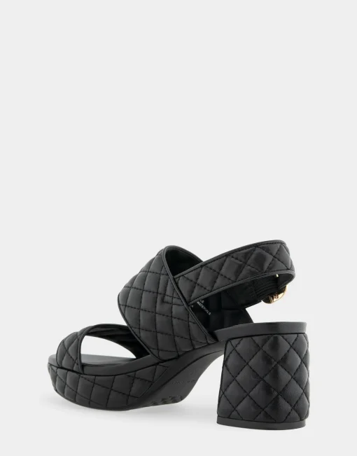Comfortable Women's Platform Sandal in Black Quilted Leather Leather