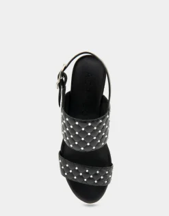 Comfortable Women's Platform Sandal in Black Quilted Faux Leather With Crystals