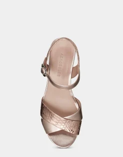 Comfortable Women's Platform Sandal in Rose Gold Genuine Leather