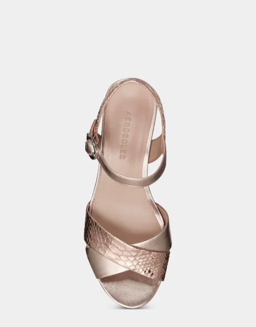 Comfortable Women's Platform Sandal in Rose Gold Genuine Leather
