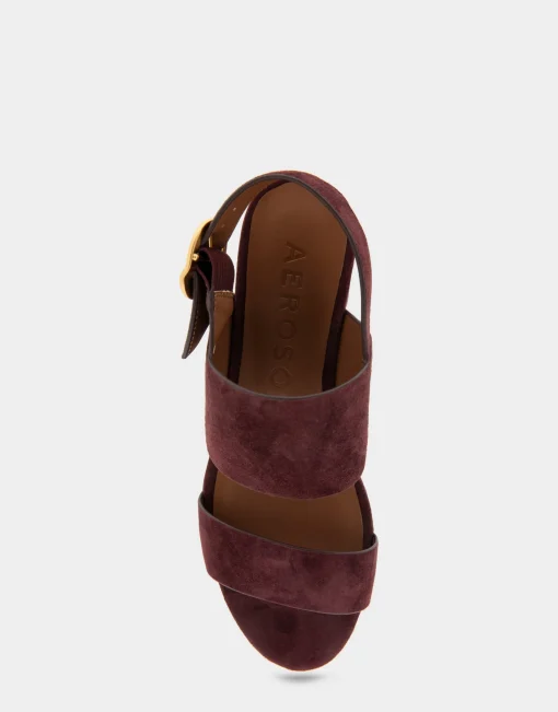 Comfortable Women's Platform Sandal in Deep Aubergine Suede Suede
