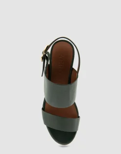 Comfortable Women's Platform Sandal in Fir Green Leather Leather