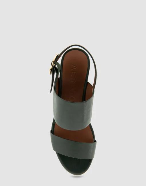 Comfortable Women's Platform Sandal in Fir Green Leather Leather