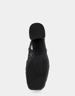 Comfortable Women's Platform Slingback in Black Raffia Fabric