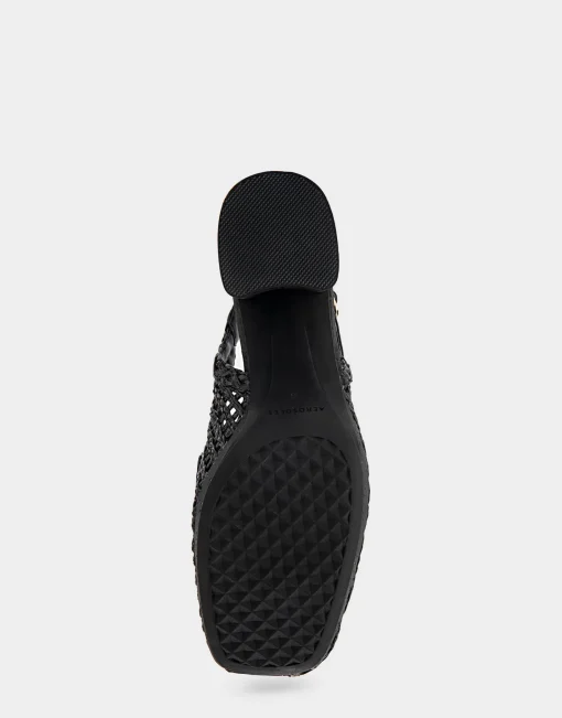 Comfortable Women's Platform Slingback in Black Raffia Fabric