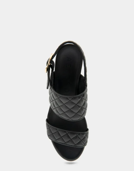 Comfortable Women's Platform Sandal in Black Quilted Leather Leather