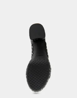Comfortable Women's Platform Sandal in Black Quilted Faux Leather With Crystals