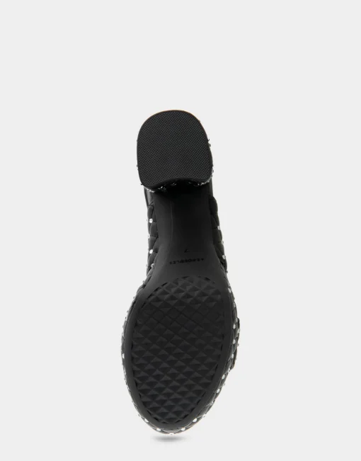 Comfortable Women's Platform Sandal in Black Quilted Faux Leather With Crystals