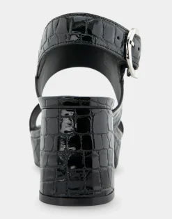 Comfortable Women's Platform Sandal in Black Jelly Croco Black Croco Faux Leather
