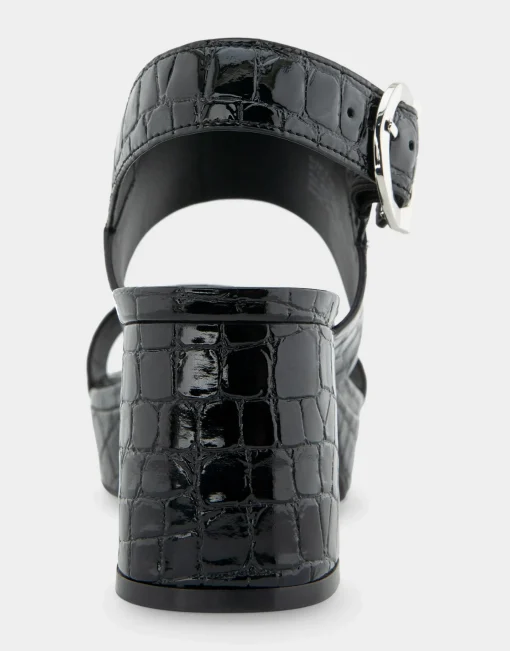 Comfortable Women's Platform Sandal in Black Jelly Croco Black Croco Faux Leather