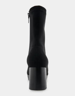 Comfortable Women's Platform Boot in Black Stretch Gabardine Fabric Fabric