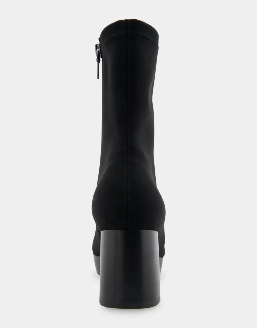Comfortable Women's Platform Boot in Black Stretch Gabardine Fabric Fabric