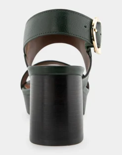 Comfortable Women's Platform Sandal in Fir Green Leather Leather