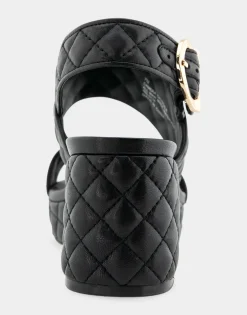 Comfortable Women's Platform Sandal in Black Quilted Leather Leather