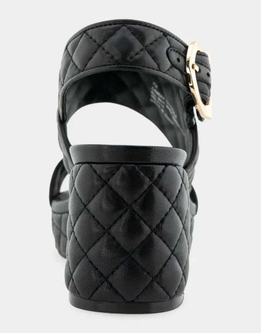 Comfortable Women's Platform Sandal in Black Quilted Leather Leather