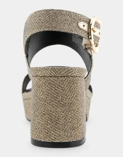 Comfortable Women's Platform Sandal in Soft Gold Fabric Metallic Lame Fabric