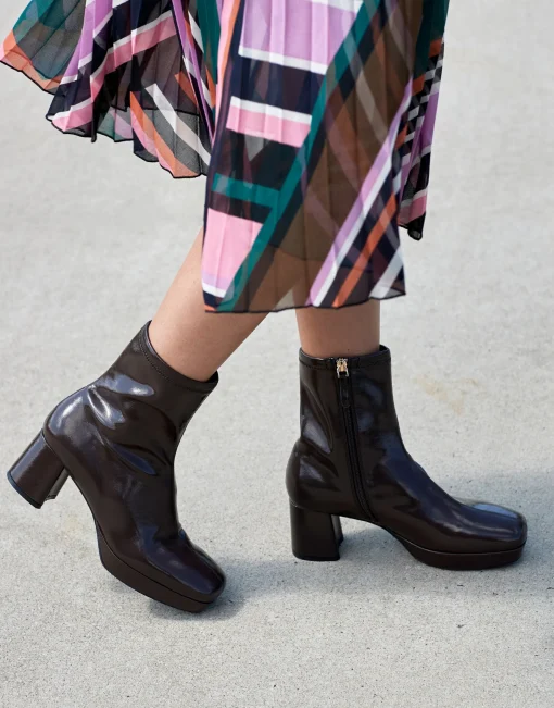 Comfortable Women's Platform Boot in Java Patent Faux Leather