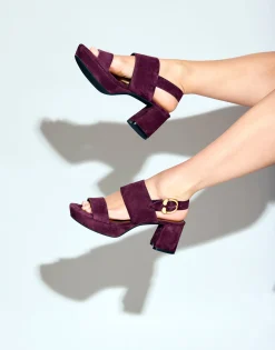 Comfortable Women's Platform Sandal in Deep Aubergine Suede Suede
