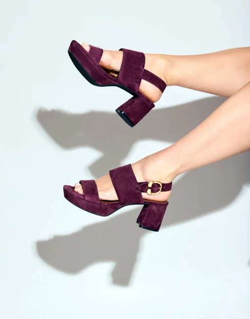 Comfortable Women's Platform Sandal in Deep Aubergine Suede Suede