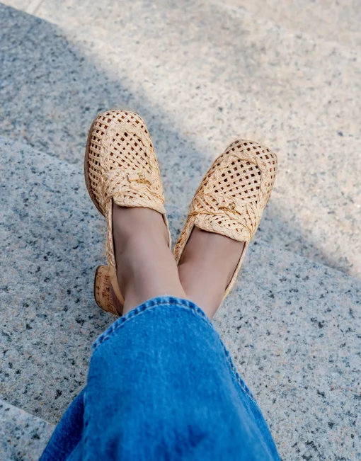 Comfortable Women's Platform Slingback in Natural Raffia Fabric