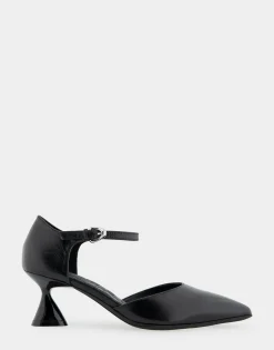 Comfortable Women's Point Toe Two Piece Statement Heel Pump in Black Leather
