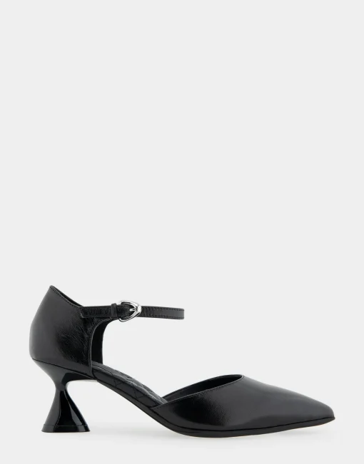 Comfortable Women's Point Toe Two Piece Statement Heel Pump in Black Leather