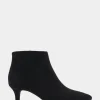 Comfortable Women's Point Toe Kitten Heel Bootie in Black Faux Suede