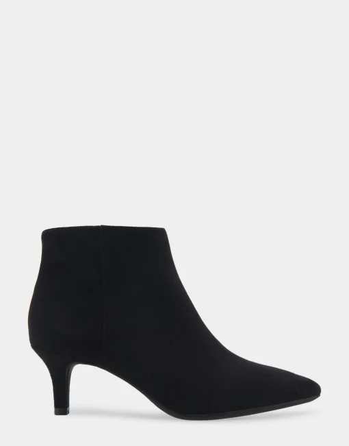 Comfortable Women's Point Toe Kitten Heel Bootie in Black Faux Suede