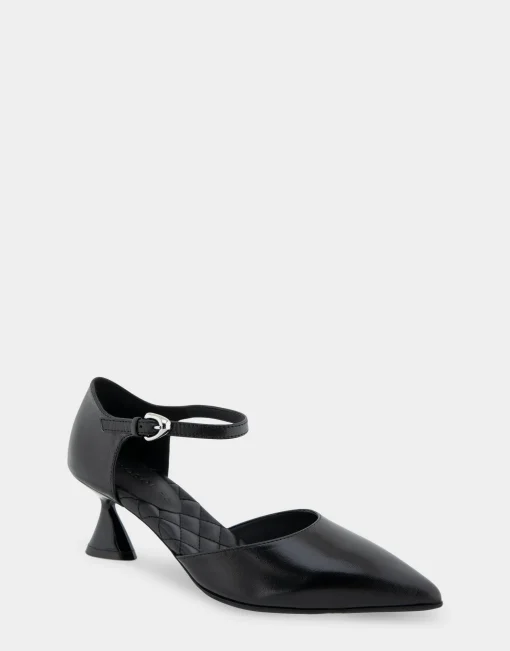Comfortable Women's Point Toe Two Piece Statement Heel Pump in Black Leather