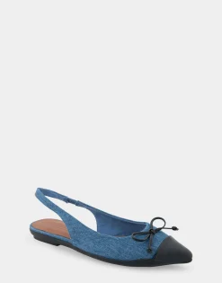 Comfortable Women's Point Toe Slingback Flat in Denim Fabric Denim Fabric