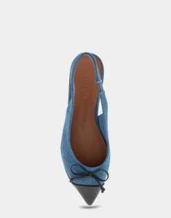 Comfortable Women's Point Toe Slingback Flat in Denim Fabric Denim Fabric