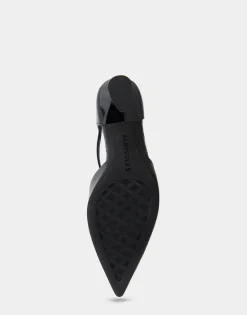 Comfortable Women's Point Toe Two Piece Statement Heel Pump in Black Leather