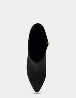 Comfortable Women's Point Toe Kitten Heel Bootie in Black Faux Suede