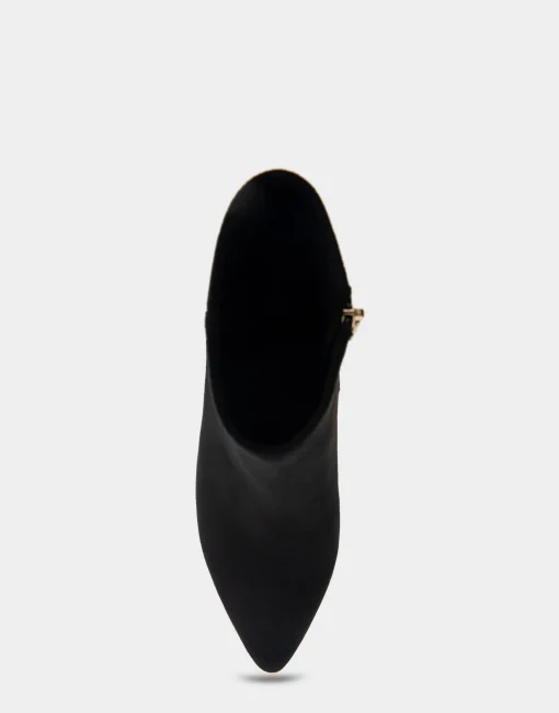 Comfortable Women's Point Toe Kitten Heel Bootie in Black Faux Suede