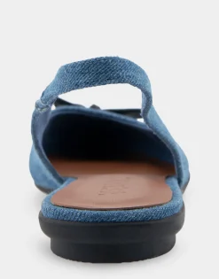 Comfortable Women's Point Toe Slingback Flat in Denim Fabric Denim Fabric