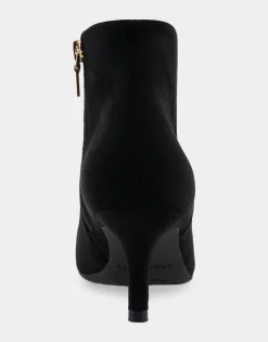 Comfortable Women's Point Toe Kitten Heel Bootie in Black Faux Suede