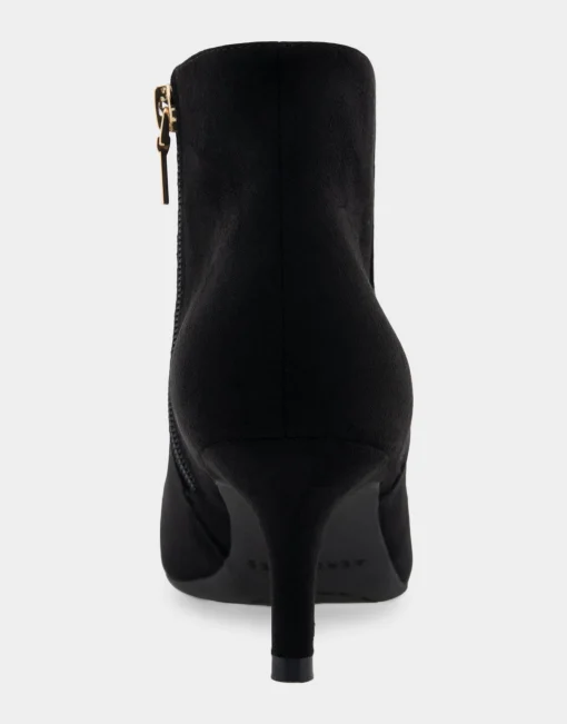 Comfortable Women's Point Toe Kitten Heel Bootie in Black Faux Suede