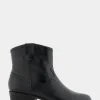 Comfortable Women's Pull On Western Bootie in Black Burnished Leather
