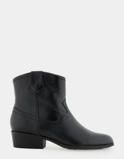 Comfortable Women's Pull On Western Bootie in Black Burnished Leather