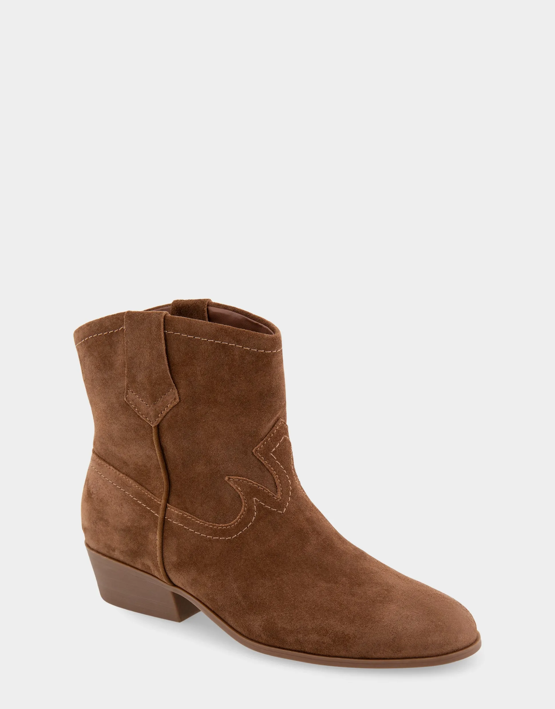 Comfortable Women's Pull On Western Bootie in Tobacco Suede