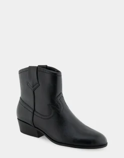 Comfortable Women's Pull On Western Bootie in Black Burnished Leather