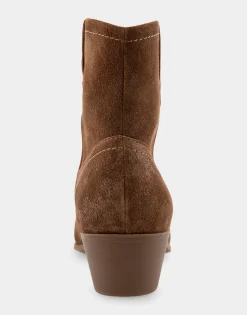 Comfortable Women's Pull On Western Bootie in Tobacco Suede