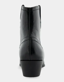 Comfortable Women's Pull On Western Bootie in Black Burnished Leather