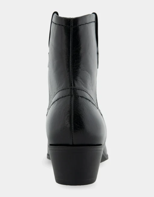 Comfortable Women's Pull On Western Bootie in Black Burnished Leather