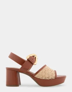 Comfortable Women's Quarter Strap Platform Sandal in Natural Raffia Combo Raffia Fabric