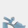 Comfortable Women's Quarter Strap Platform Sandal in Dusty Blue Patent Faux Leather