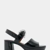 Comfortable Women's Quarter Strap Platform Sandal in Black Patent Faux Leather