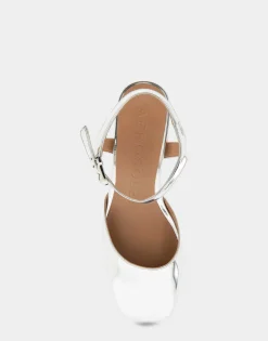Comfortable Women's Quarter Strap Two Piece Platform Pump in Silver Mirror Metallic Faux Leather