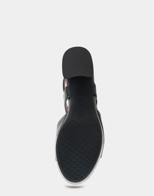 Comfortable Women's Quarter Strap Platform Sandal in Black Patent Faux Leather